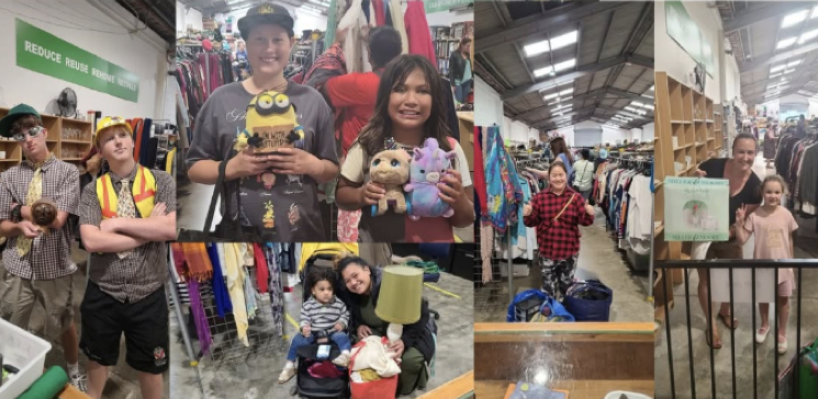Community members sharing household items at the Free For All sharing space